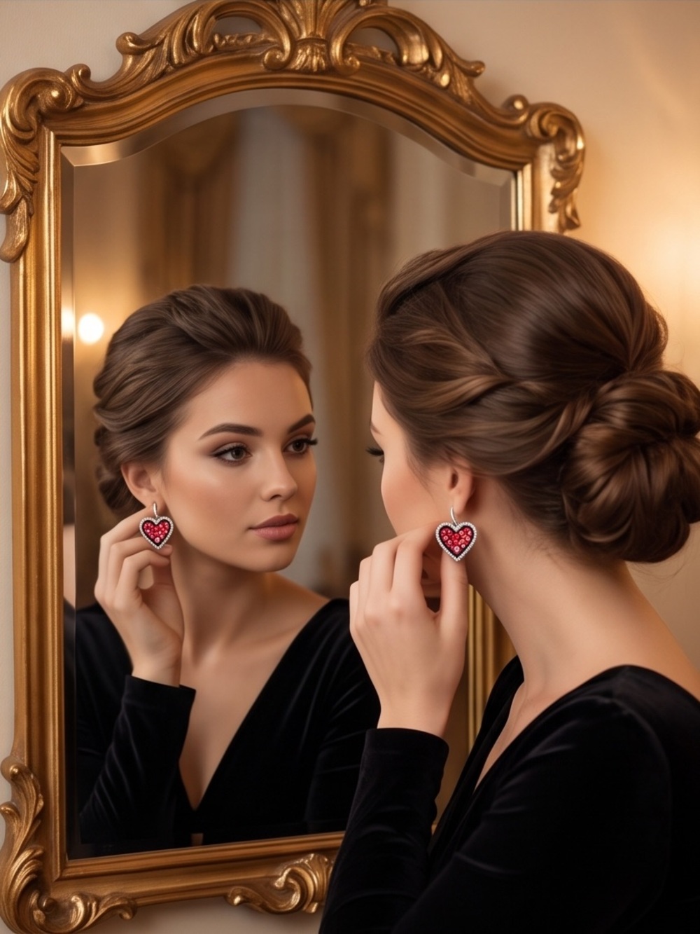 Zircon Heart Hoop Earrings in Red - Elegant Sparkle - Picture 5 of 6